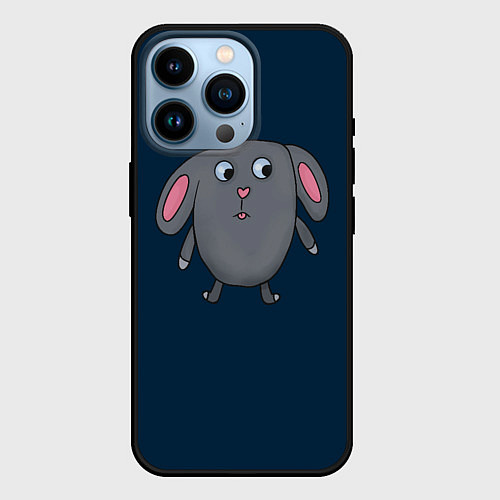 Чехол iPhone 14 Pro Милый серый зайка / 3D-Черный – фото 1