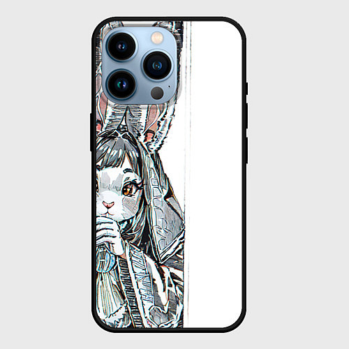 Чехол iPhone 14 Pro Застенчивый кролик / 3D-Черный – фото 1