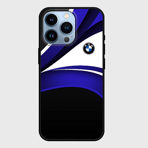 Чехол iPhone 14 Pro BMW Logotype - blue waves / 3D-Черный – фото 1