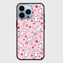 Чехол для iPhone 14 Pro Зайчики паттерн, цвет: 3D-черный