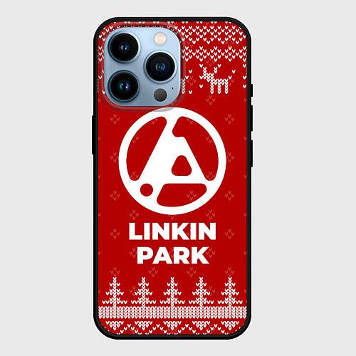 Чехол iPhone 14 Pro Новогодний Linkin Park 2024 с оленями / 3D-Черный – фото 1