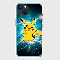 Чехол для iPhone 14 Искрящийся Пикачу, цвет: 3D-голубой