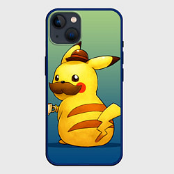 Чехол для iPhone 14 Детектив Пикачу, цвет: 3D-тёмно-синий