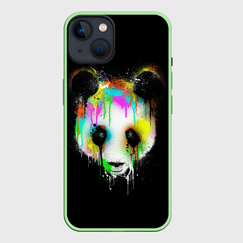 Чехол iPhone 14 Панда в краске / 3D-Салатовый – фото 1