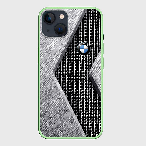 Чехол iPhone 14 BMW - emblem - metal - texture / 3D-Салатовый – фото 1