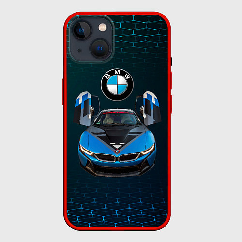 Чехол iPhone 14 BMW i8 Turbo тюнинговая / 3D-Красный – фото 1