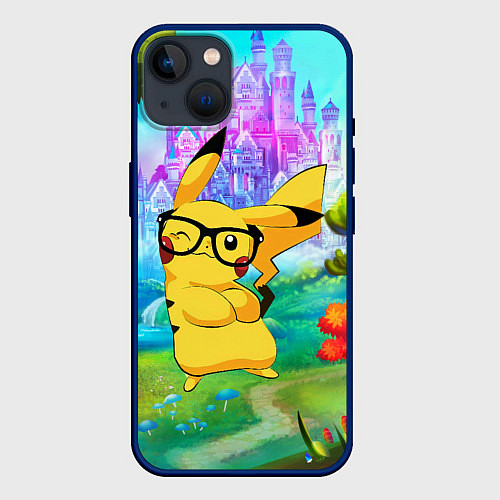 Чехол iPhone 14 Пикачу в сказочном королевстве / 3D-Тёмно-синий – фото 1