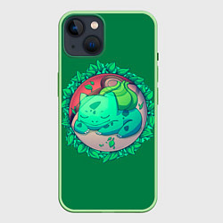 Чехол для iPhone 14 Спящий Бульбазавр, цвет: 3D-салатовый