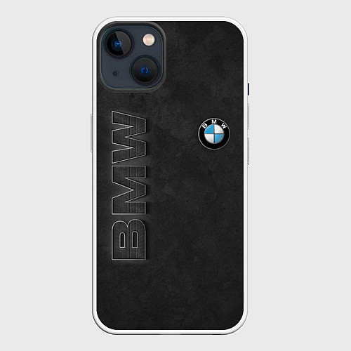 Чехол iPhone 14 BMW LOGO AND INSCRIPTION / 3D-Белый – фото 1