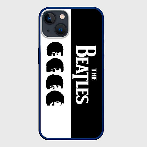 Чехол iPhone 14 The Beatles черно - белый партер / 3D-Тёмно-синий – фото 1