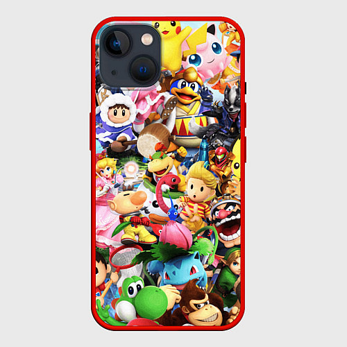 Чехол iPhone 14 SUPER SMASH BROS ГЕРОИ ИГРЫ / 3D-Красный – фото 1