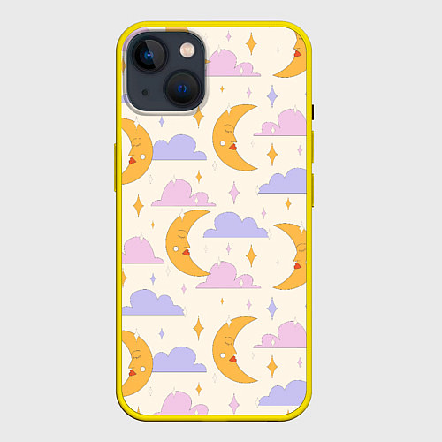 Чехол iPhone 14 ЗВЕЗДЫ И ЛУНА В СТИЛЕ 70х / 3D-Желтый – фото 1