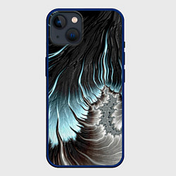 Чехол для iPhone 14 Черно-бирюзовый фрактал Абстракция, цвет: 3D-тёмно-синий