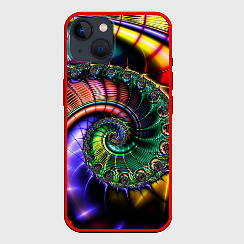 Чехол iPhone 14 Красочная фрактальная спираль Colorful fractal spi / 3D-Красный – фото 1