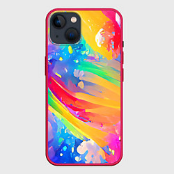 Чехол для iPhone 14 Радужный рисунок, цвет: 3D-малиновый
