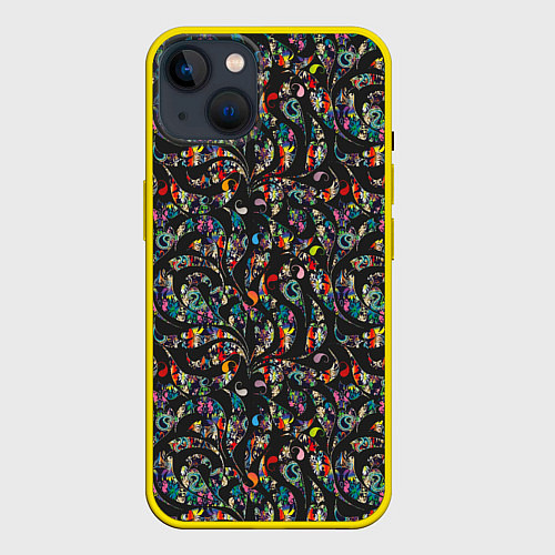 Чехол iPhone 14 Разноцветная абстракция Black / 3D-Желтый – фото 1