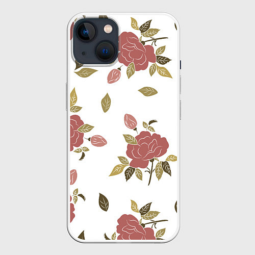 Чехол iPhone 14 Розовые розы на светлом фоне / 3D-Белый – фото 1