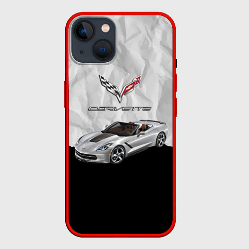 Чехол iPhone 14 Chevrolet Corvette - motorsport / 3D-Красный – фото 1