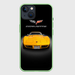 Чехол для iPhone 14 Американский маслкар Chevrolet Corvette Stingray, цвет: 3D-салатовый