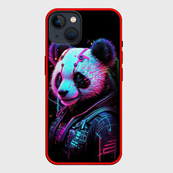 Чехол для iPhone 14 Панда в красках киберпанк, цвет: 3D-красный
