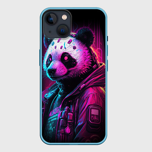 Чехол iPhone 14 Panda cyberpunk / 3D-Голубой – фото 1