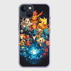 Чехол для iPhone 14 Все покемоны в сборе, цвет: 3D-светло-сиреневый