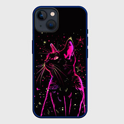 Чехол для iPhone 14 Кот в звездах, цвет: 3D-тёмно-синий