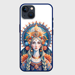 Чехол для iPhone 14 Богиня красоты, славянские мотивы, новый русский с, цвет: 3D-тёмно-синий