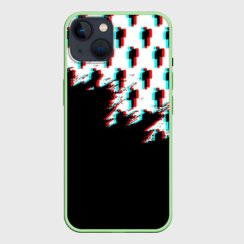 Чехол iPhone 14 Billie Eilish pattern glitch / 3D-Салатовый – фото 1