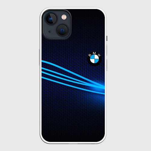 Чехол iPhone 14 BMW line blue / 3D-Белый – фото 1