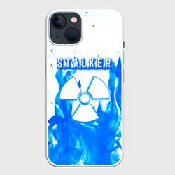 Чехол для iPhone 14 Stalker голубой огонь, цвет: 3D-белый