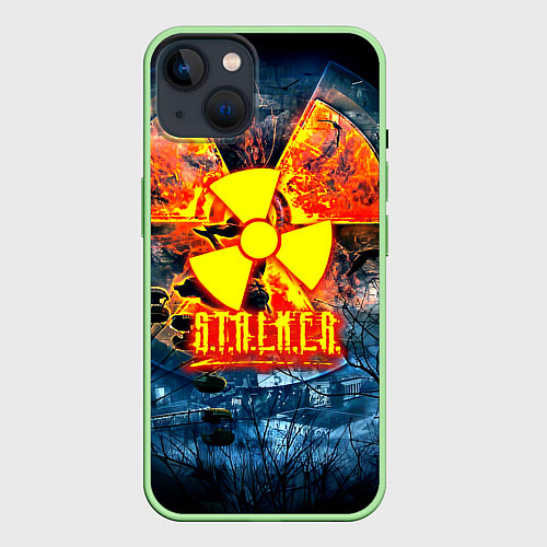 Чехол iPhone 14 Stalker огненное лого чернобыль / 3D-Салатовый – фото 1