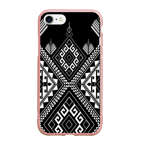 Чехол iPhone 7/8 матовый Индейские мотивы / 3D-Светло-розовый – фото 1