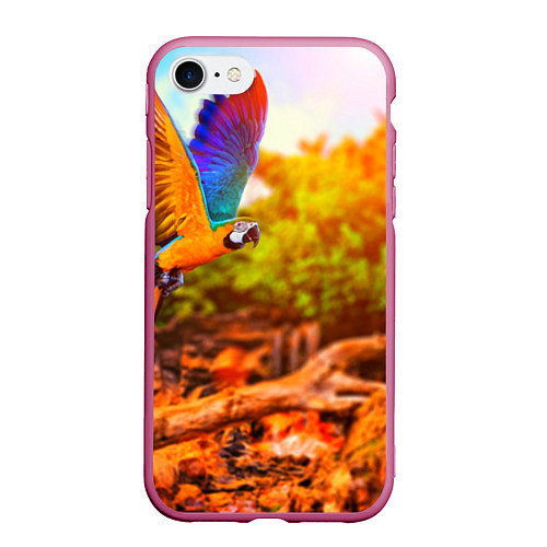 Чехол iPhone 7/8 матовый Взмах попугая / 3D-Малиновый – фото 1