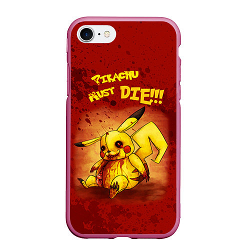 Чехол iPhone 7/8 матовый Pikachu must die! / 3D-Малиновый – фото 1