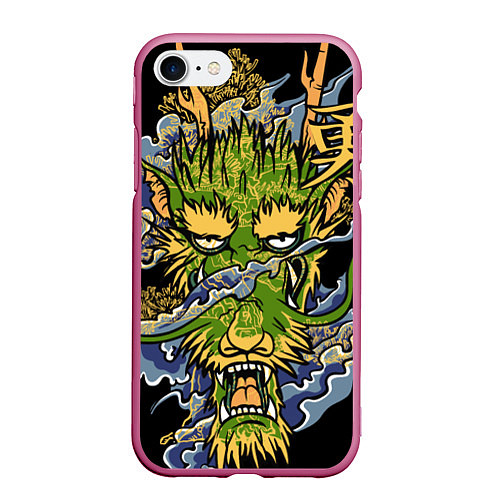 Чехол iPhone 7/8 матовый Зеленый дракон / 3D-Малиновый – фото 1
