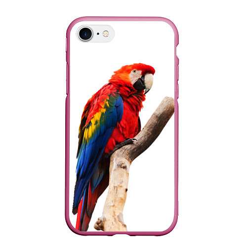 Чехол iPhone 7/8 матовый Яркий попугай / 3D-Малиновый – фото 1