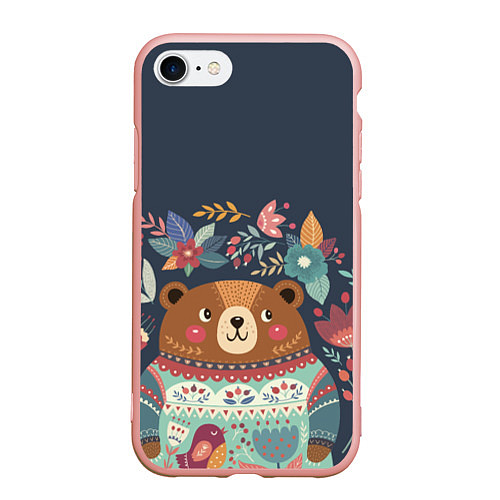 Чехол iPhone 7/8 матовый Осенний медведь / 3D-Светло-розовый – фото 1