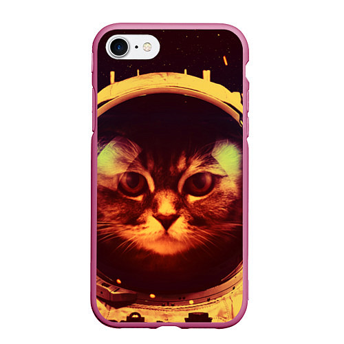 Чехол iPhone 7/8 матовый Кот космонавт / 3D-Малиновый – фото 1