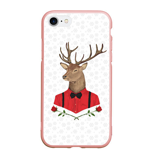 Чехол iPhone 7/8 матовый Christmas Deer / 3D-Светло-розовый – фото 1