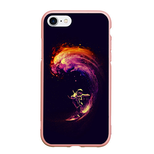 Чехол iPhone 7/8 матовый Космический серфинг / 3D-Светло-розовый – фото 1