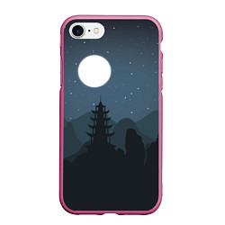 Чехол iPhone 7/8 матовый Ночная пагода, цвет: 3D-малиновый