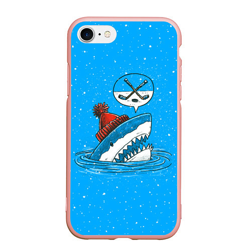 Чехол iPhone 7/8 матовый Акула хоккейный фанат / 3D-Светло-розовый – фото 1