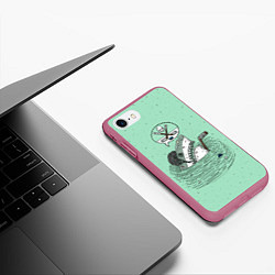 Чехол iPhone 7/8 матовый Акула хоккеист, цвет: 3D-малиновый — фото 2