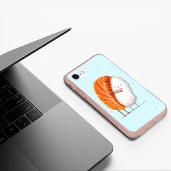 Чехол iPhone 7/8 матовый Суши друзья, цвет: 3D-светло-розовый — фото 2