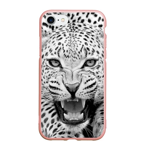 Чехол iPhone 7/8 матовый Белый леопард / 3D-Светло-розовый – фото 1