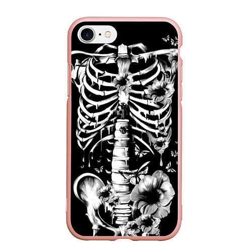 Чехол iPhone 7/8 матовый Floral Skeleton / 3D-Светло-розовый – фото 1