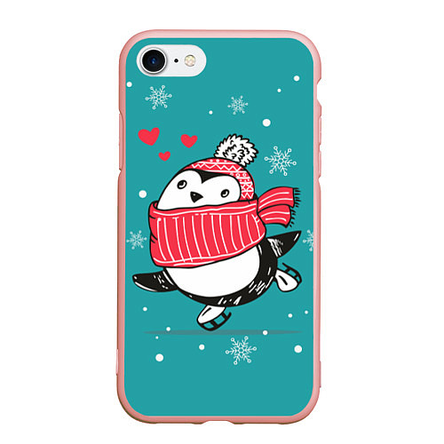 Чехол iPhone 7/8 матовый Пингвинчик на коньках / 3D-Светло-розовый – фото 1