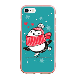Чехол iPhone 7/8 матовый Пингвинчик на коньках, цвет: 3D-светло-розовый