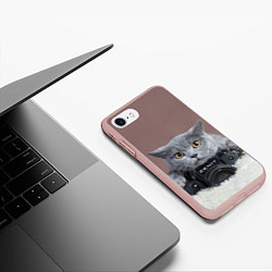 Чехол iPhone 7/8 матовый Котик фотограф, цвет: 3D-светло-розовый — фото 2